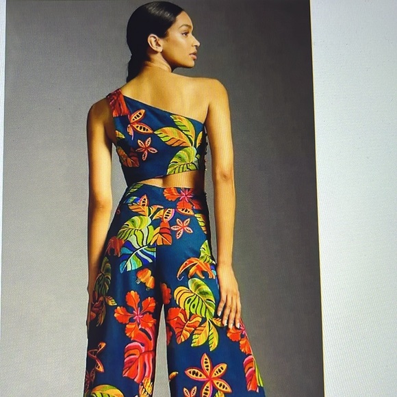 New w/Tags ~FARM Rio by Anthropologie: Printed One-Shoulder Jumpsuit Size XS - Picture 4 of 4